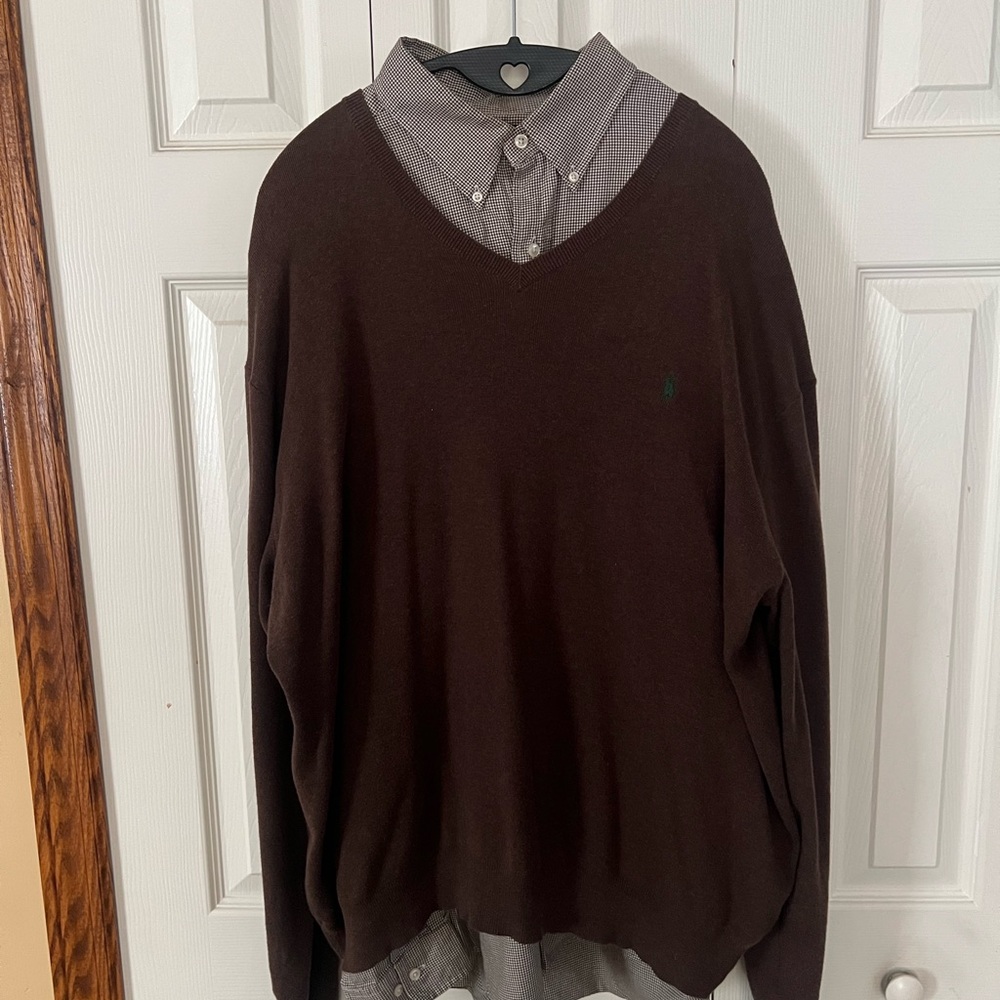 Ralph Lauren Men's Dark Brown V-Neck Sweater
